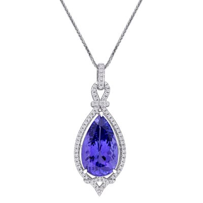 Pear Cut Sapphire and Diamond Pendant in 14K White Gold - Sam's Club