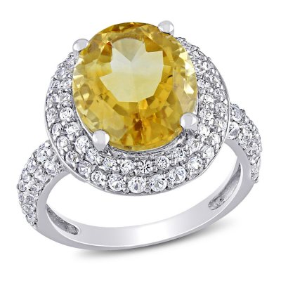 Baguette-Cut Citrine and 0.22 CT. Diamond Halo Bypass Ring in 14K ...