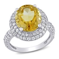 Citrine and Created White Sapphire Cocktail Ring in Sterling Silver