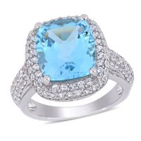 Sky Blue Topaz and Created White Sapphire Cocktail Ring in Sterling Silver