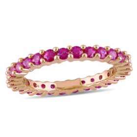 Round-Cut Pink Sapphire Eternity Anniversary Ring in 14K Rose Gold