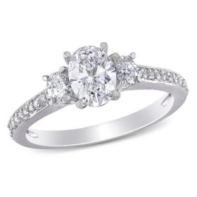 Allura 1.08 CT. T.W. Oval and Round-Cut Diamond Three Stone Engagement Ring in 14k White Gold