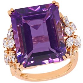Allura Amethyst and 1.68 CT. T.W. Multi-Cut Diamond Cocktail Ring in 14K Rose Gold