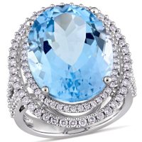 Allura Sky-Blue Topaz and 0.87 CT. Diamond Double Halo Ring in 14K White Gold