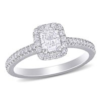 Allura 0.87 CT. T.W. Round and Radiant-Cut Diamond Halo Engagement Ring in 14k White Gold