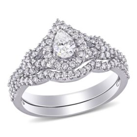 Allura 0.87 CT. T.W. Pear and Round-Cut Diamond Cluster Bridal Set in 14k White Gold