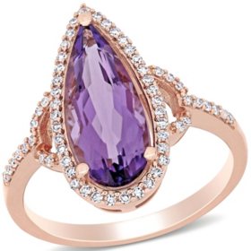 Amethyst and 0.22 CT. T.W. Diamond Halo Teardrop Cocktail Ring in 14K Rose Gold