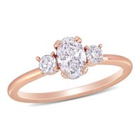 Allura 0.95 CT. T.W. Oval and Round-Cut Diamond Three Stone Engagement Ring in 14k Rose Gold