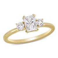 Allura 0.95 CT. T.W. Radiant and Round-Cut Diamond Three Stone Engagement Ring in 14k Yellow Gold