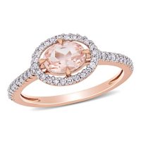 Morganite and 0.22 CT. T.W. Diamond Oval Halo Ring in 14K Rose Gold