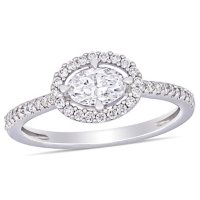Allura 0.68 CT. T.W. Diamond Oval Halo Engagement Ring in 14k White Gold