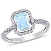 Aquamarine and 0.22 CT. T.W. Diamond Octagon Engagement Ring in 14K White Gold