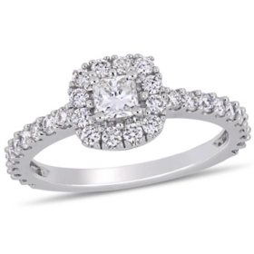 Allura 0.95 CT. T.W. Diamond Square Halo Engagement Ring in 14k White Gold