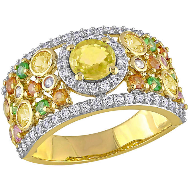 Allura Multi-Color Sapphire, Tsavorite and 0.45 CT. T.W. Diamond Anniversary Ring in 14K Yellow Gold