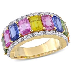 Allura Multi-Color Sapphire Eternity Anniversary Ring in 14K Yellow Gold