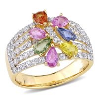 Multi-Color Sapphire Abstract Ring in 14K Yellow Gold