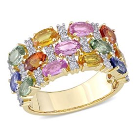 Allura Multicolor Sapphire 3 Row Ring in 14K Yellow Gold
