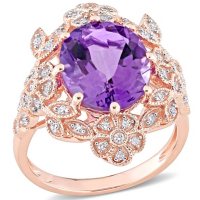 Amethyst and 0.22 CT. T.W. Diamond Cocktail Ring in 14K Rose Gold