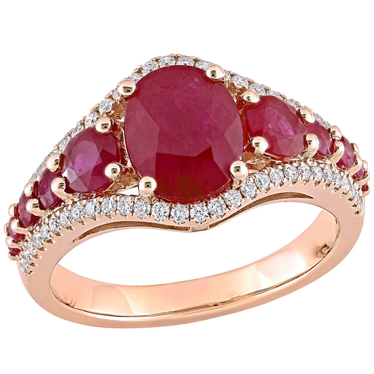 Allura 3.42 CT. T.G.W Ruby and 0.29 CT. T.W Diamond Engagement Ring in 14k Rose Gold 7.5