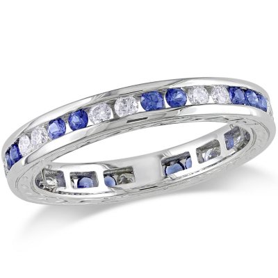 Allura 0.36 CT. Diamond and Sapphire Eternity Anniversary Ring in 18K ...
