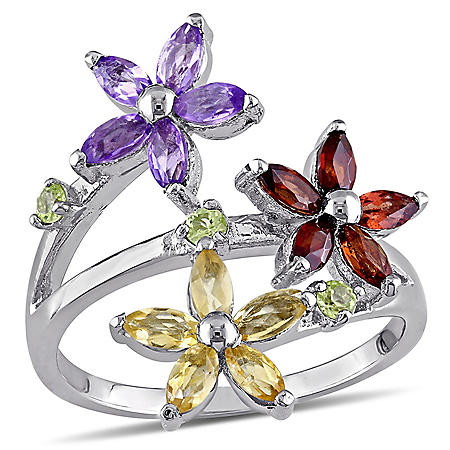 Details about  / FLOWER RING CITRINE /& GARNET set in .925 STERLING SILVER  FAST FREE SHIPPING !!!