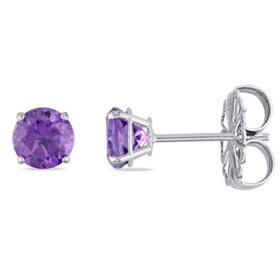 Round Cut Amethyst Solitaire Stud Earrings in 14K Gold