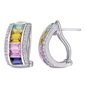 Multi-Color Created Sapphire Cuff Earrings in Sterling Silver