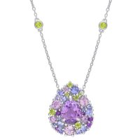 Tanzanite, Rose de France Peridot and Amethyst Station Mosaic Necklace in Sterling Silver