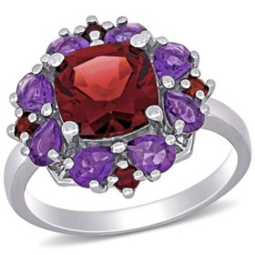 Cushion Cut Multi-Gemstone Cluster Ring in Sterling Silver