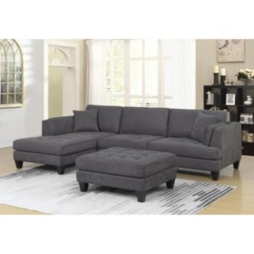Kai Chaise Sectional Sofa with Ottoman - Pewter Gray