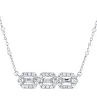 S Collection 1/2 Carat Diamond Bar Halo Baguette Necklace in 14K White Gold