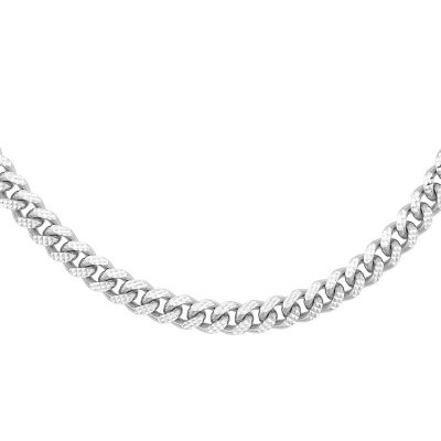24"925 SILVER PLATED DIAMOND CUT CUBAN LINK CHAIN NECKLACE10mm 73g IB67