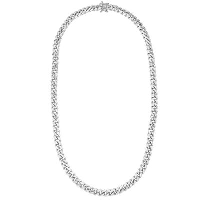 Silver Square Padlock Necklace Pendant Diamond Cut Cuban Chain