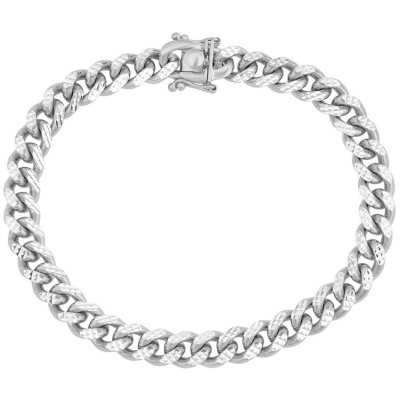 Italian Sterling Silver Diamond-Cut Cuban Chain Bracelet, 8.5