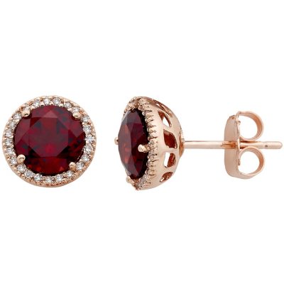 2.0 CT. T.W. Garnet and 0.13 CT. T.W. Diamond Earrings in 14K Rose Gold ...