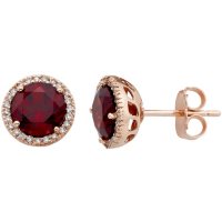 2.0 CT. T.W. Garnet and 0.13 CT. T.W. Diamond Earrings in 14K Rose Gold