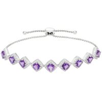 8.19 CT. Amethyst and White Topaz Bolo Bracelet in Sterling Silver
