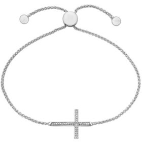 0.08 CT. T.W. Sterling Silver Diamond Cross Bolo Bracelet