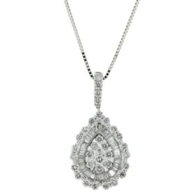 0.96 CT. T.W. Diamond Drop Pendant in 14K White Gold