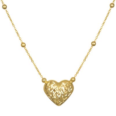 14k Solid Gold Puffed Heart Necklace for Women | Dainty Polished Heart  Pendant Necklace | Mini Heart Necklaces | Love Charm Jewelry | Yellow,  White Or