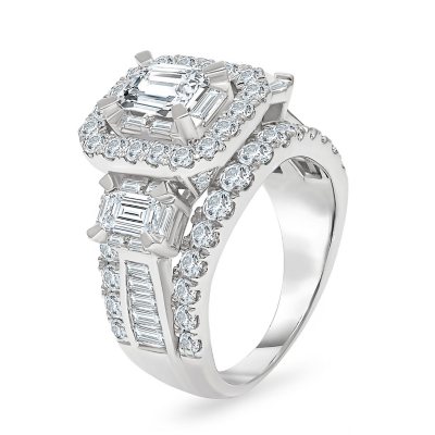 3.95 CT. T.W. Emerald Cut Halo Diamond Ring in 14K Gold Sam s Club
