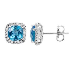 2.2 CT. T.W. Swiss Blue Topaz and 0.15 CT. T.W. Diamond Earrings in 14K White Gold