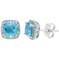 2.2 CT. T.W. Swiss Blue Topaz and 0.15 CT. T.W. Diamond Earrings in 14K White Gold