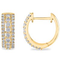 0.45 CT. T.W. Triple Row Diamond Hoop Earrings in 14K Gold