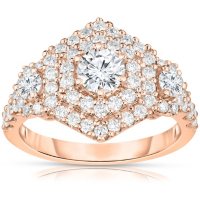 1.58 CT. T.W. Round Diamond Hexagon Double Frame Engagement Ring in 14K Gold