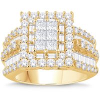 3.0 CT. T.W. Princess, Round and Baguette Diamond Ring in 14K Gold (I, I1)