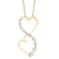 0.23 CT. T.W. Diamond Double Heart Infinity Pendant in 14K Gold