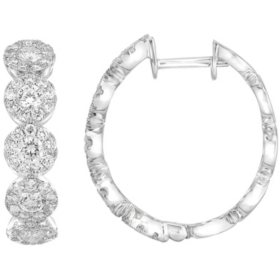 1.33 CT. T.W. Diamond Halo Cluster Hoop Earrings in 14K Gold