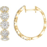 1.33 CT. T.W. Diamond Halo Cluster Hoop Earrings in 14K Gold