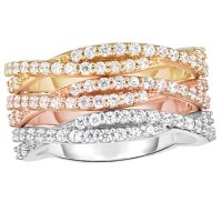 0.90 CT. T.W. Diamond Wave Stack Band in 14K Tri-Color Gold
